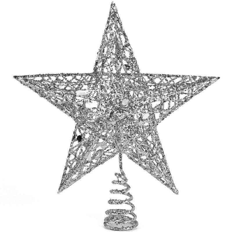 Ornativity Silver Star Tree Topper - Christmas Silver Glitter Sparkle Star Ornament Holiday Decor Top Toppers Xmas Decoration 9" - Image 1